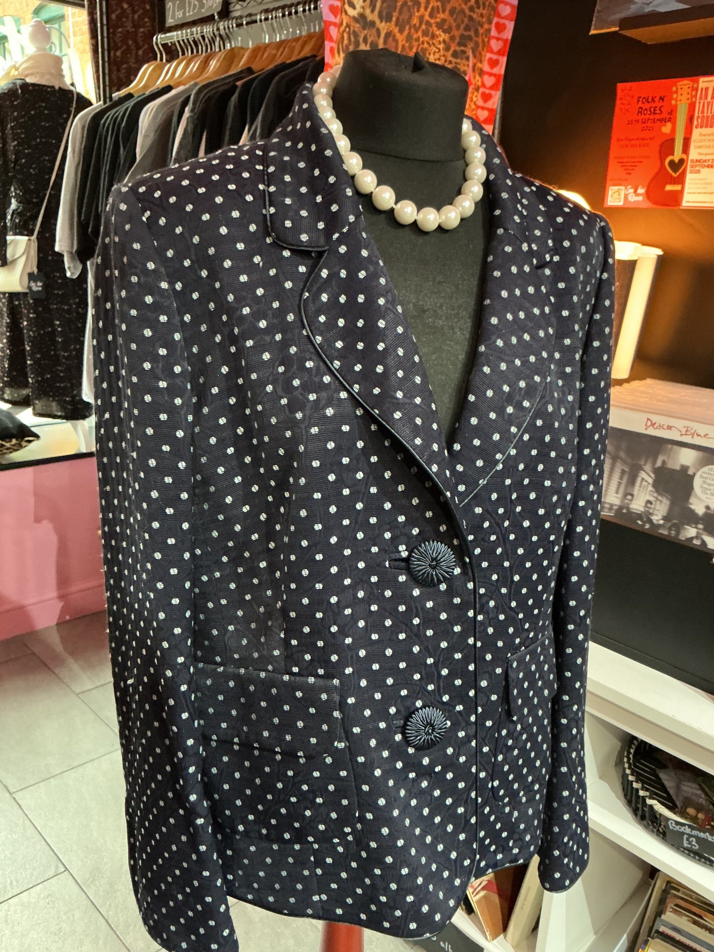 1980s Vintage Windsmoor Navy Polka Dot Blazer