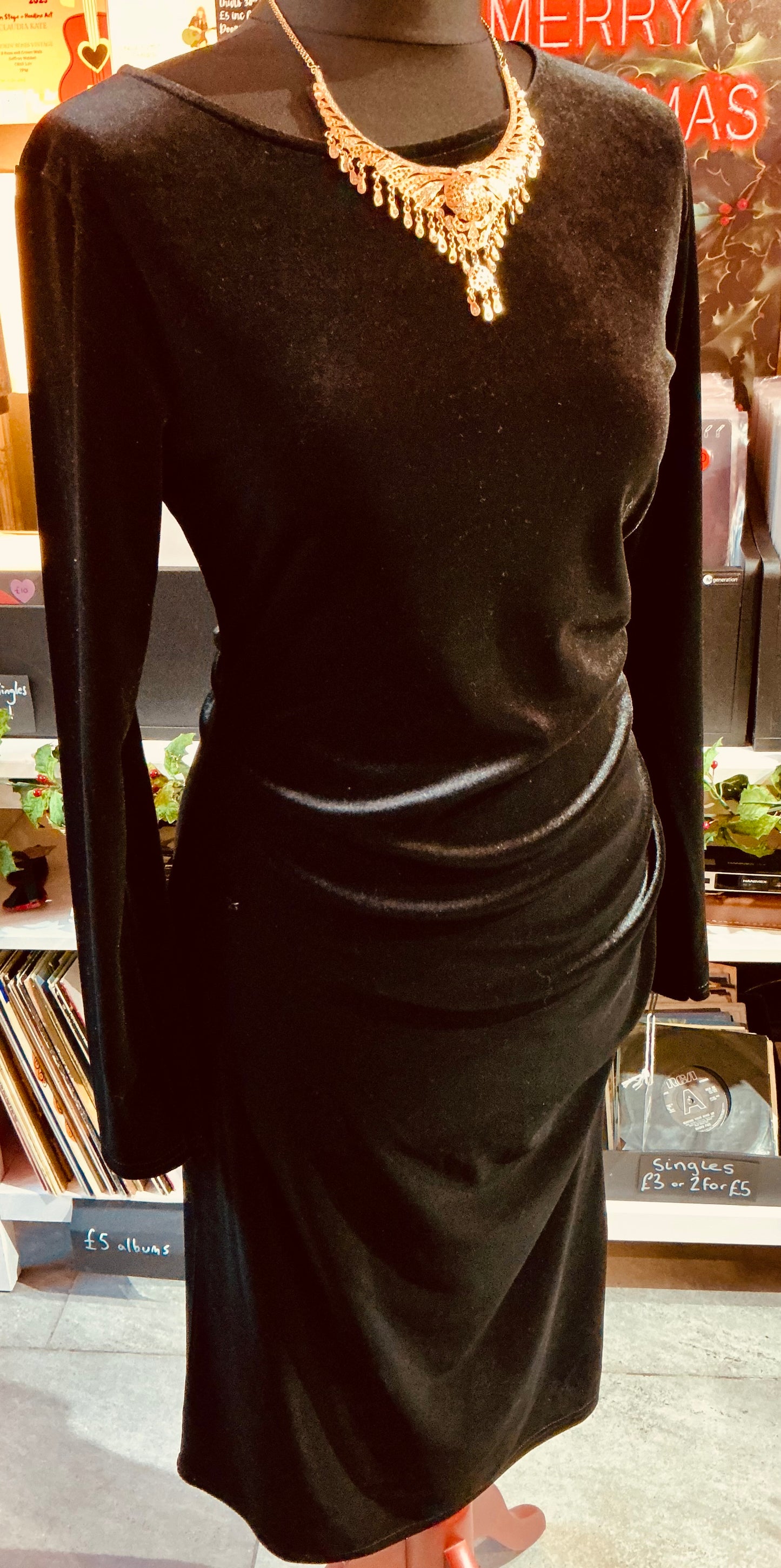 Black Velvet Ruched Sosandar Pencil Dress