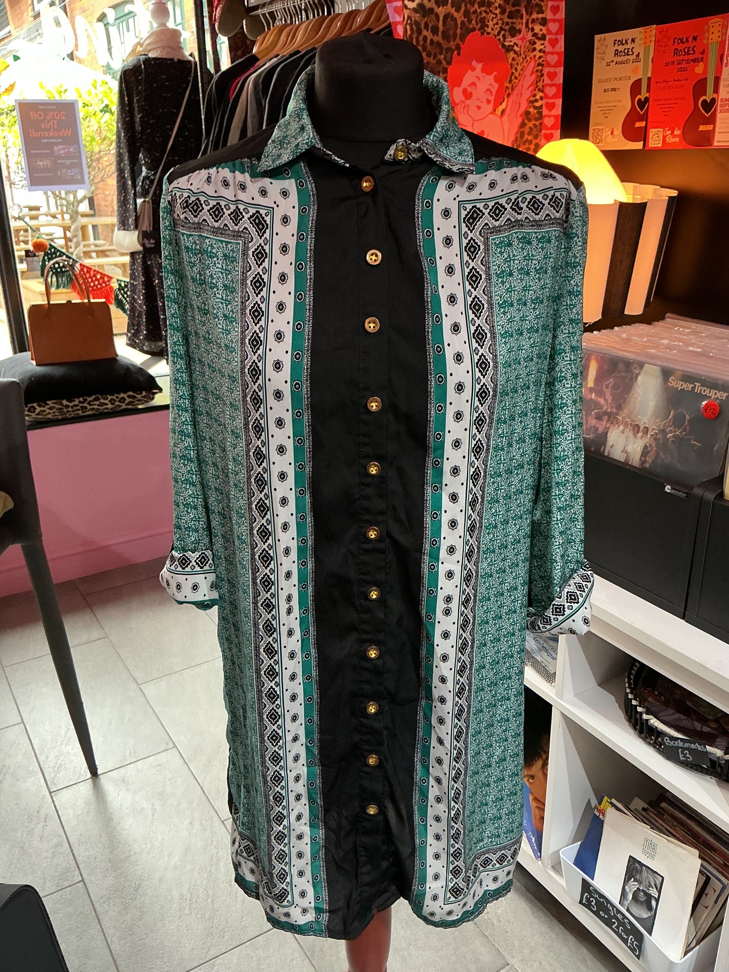 Girl in Mind Turquoise patterned Satin Shirt