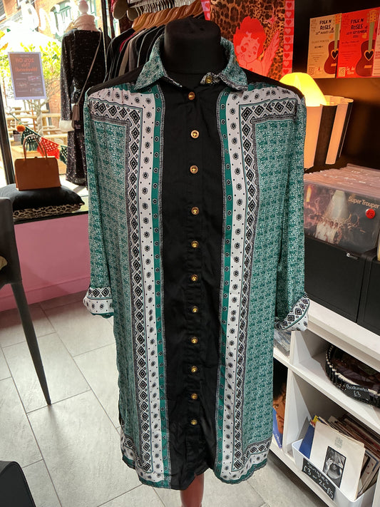 Girl in Mind Turquoise patterned Satin Shirt