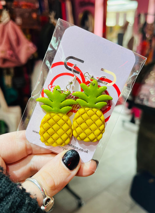 Handmade Statement Pineapples Clay Earrings