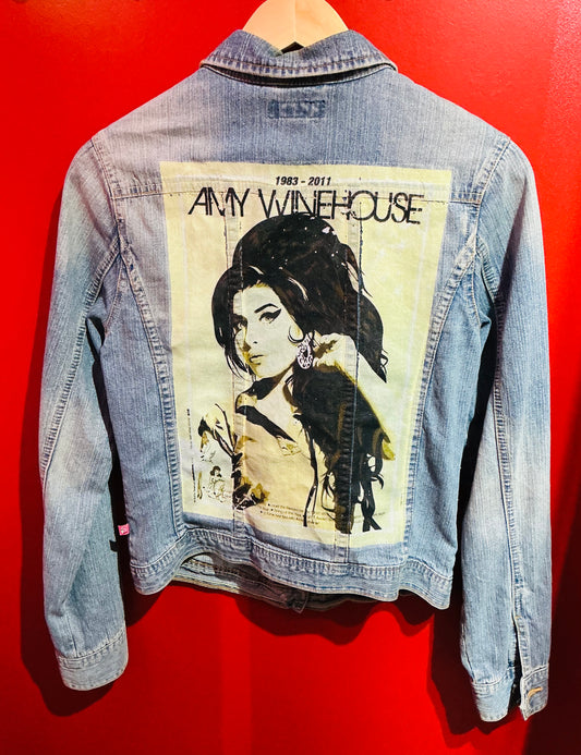 Amy Winehouse Printed Blue Denim Jacket