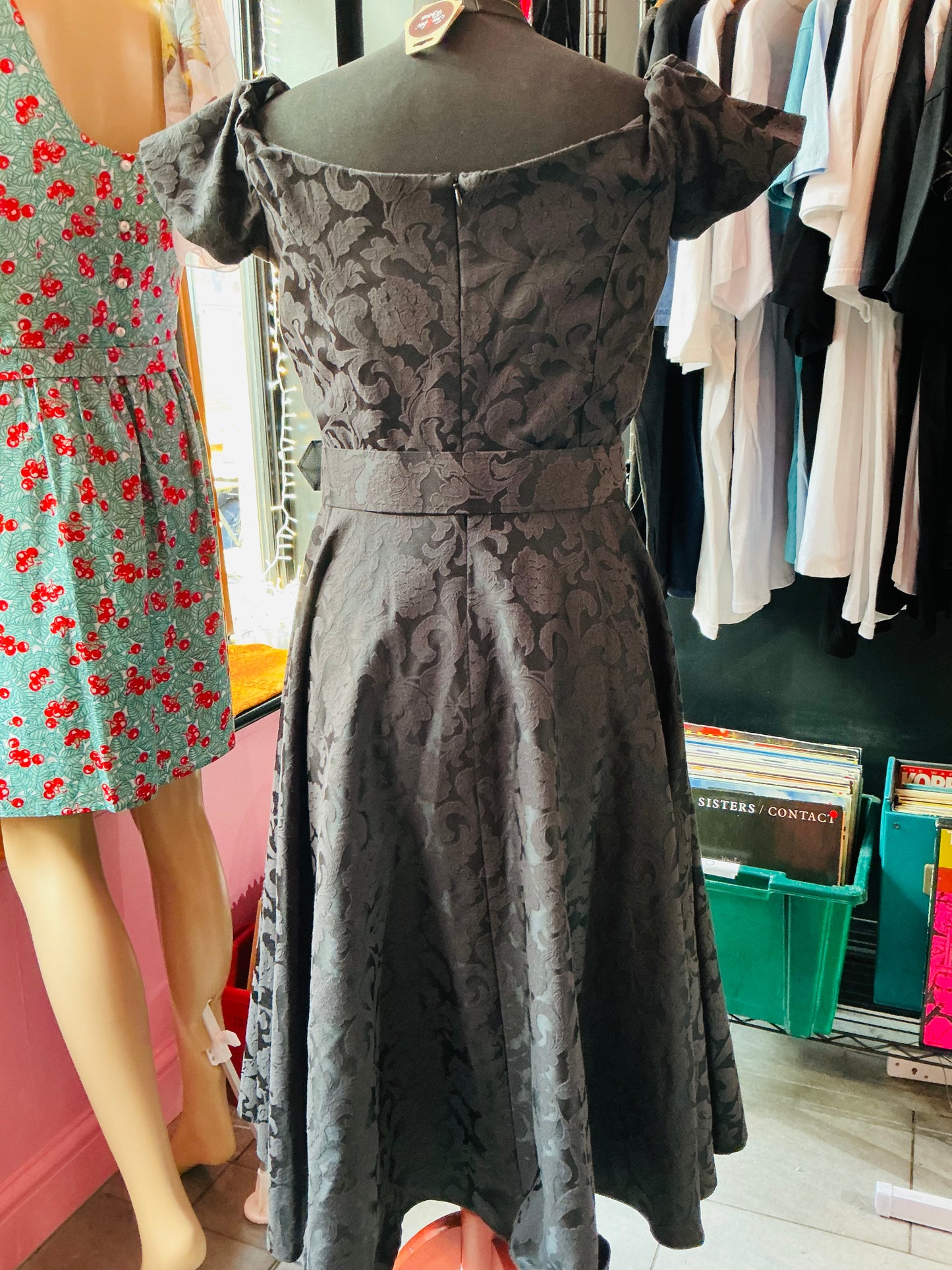 British Retro Black Paisley Floral Print Dress