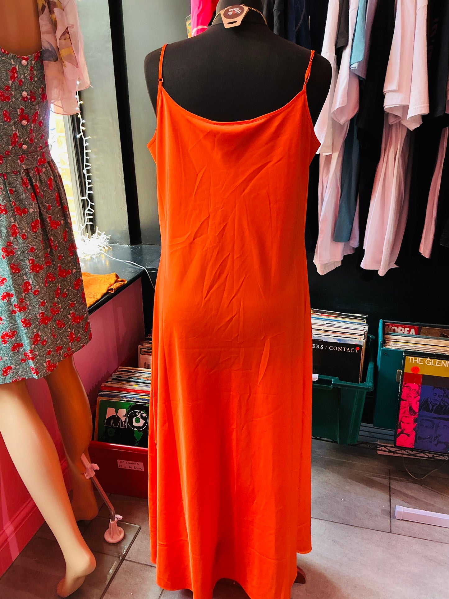 Allsaints Orange Satin Slip Maxi Dress