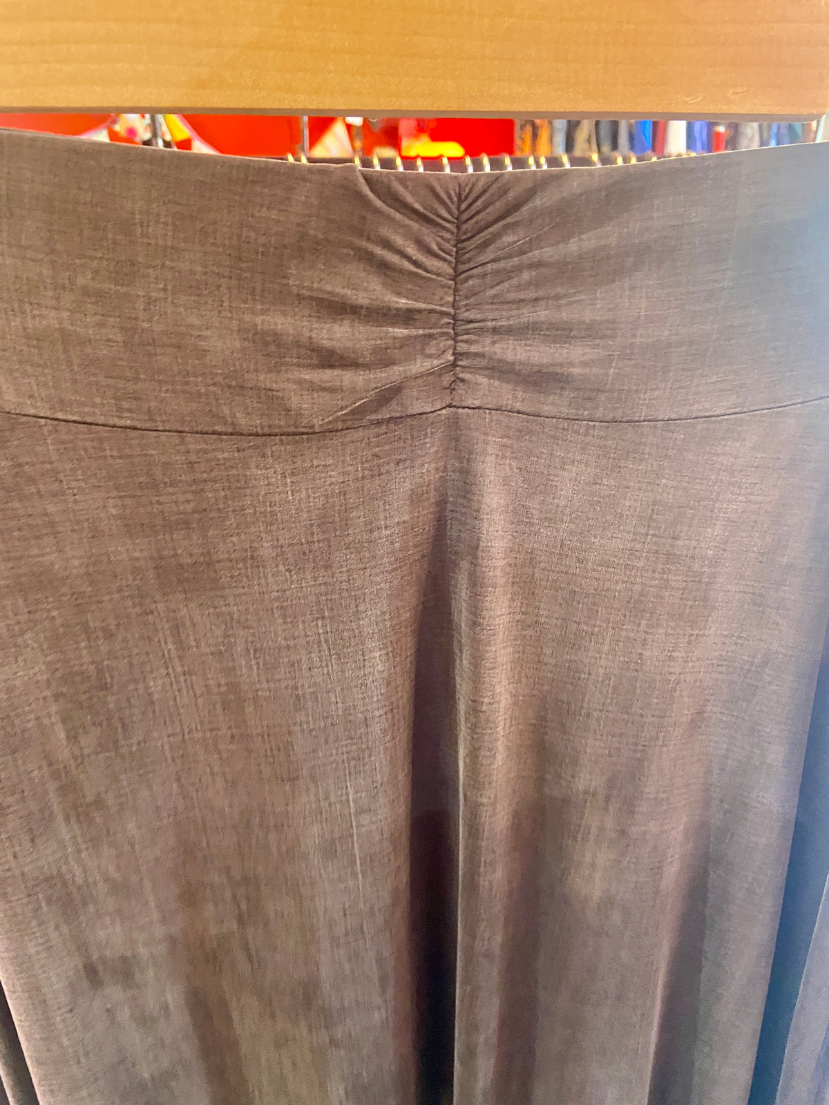 Long Ash Brown Skirt with Ruched Waist