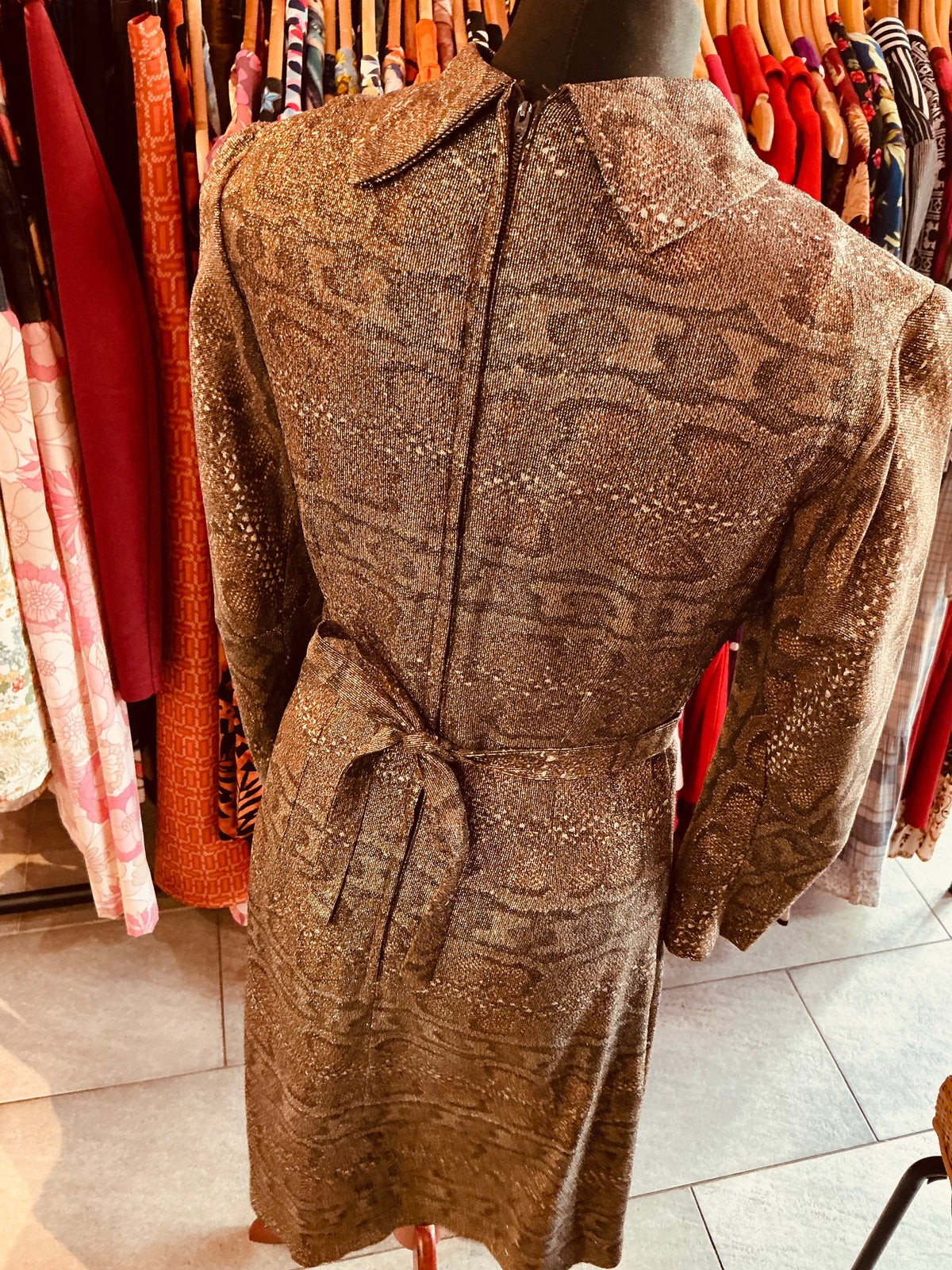 1960s Vintage Gold Sparkly Feminette Dress