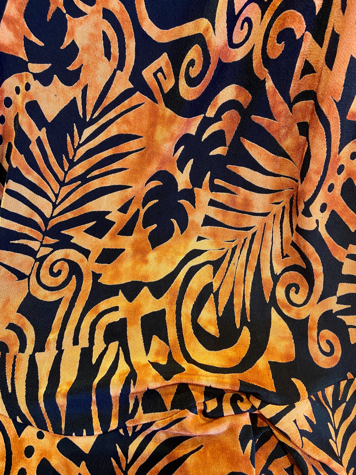 Orange and Black Swirl Print Long Skirt