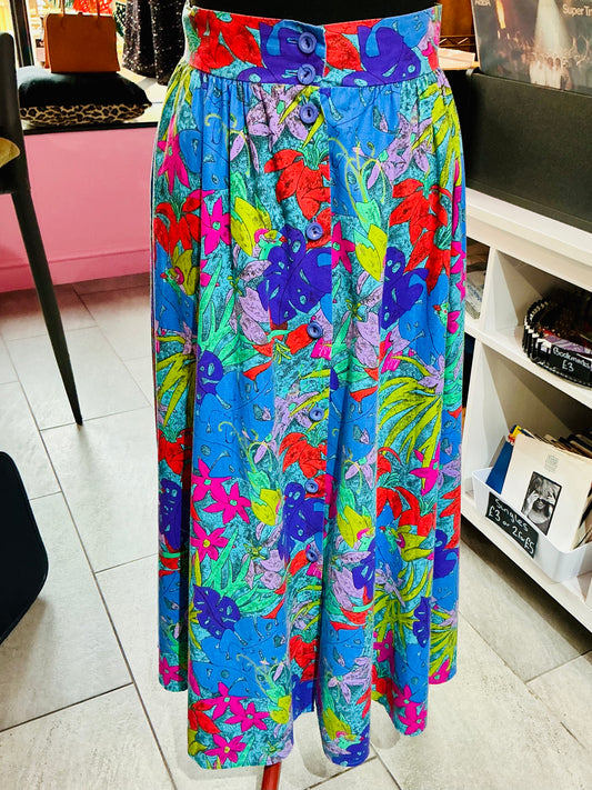 1980s USA Vintage Nightingales Bright Patterned Circle Skirt