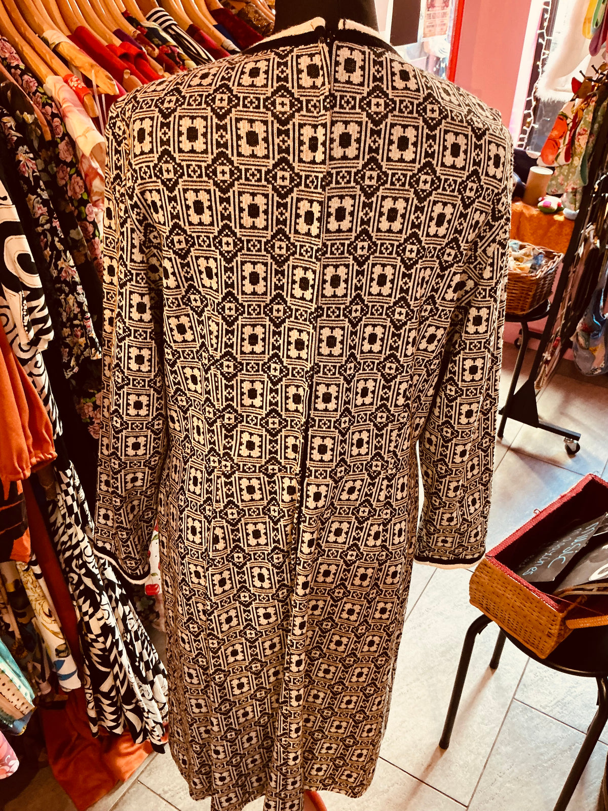 1960s Vintage Berkertex Black and White Button up Daisy Design Dress