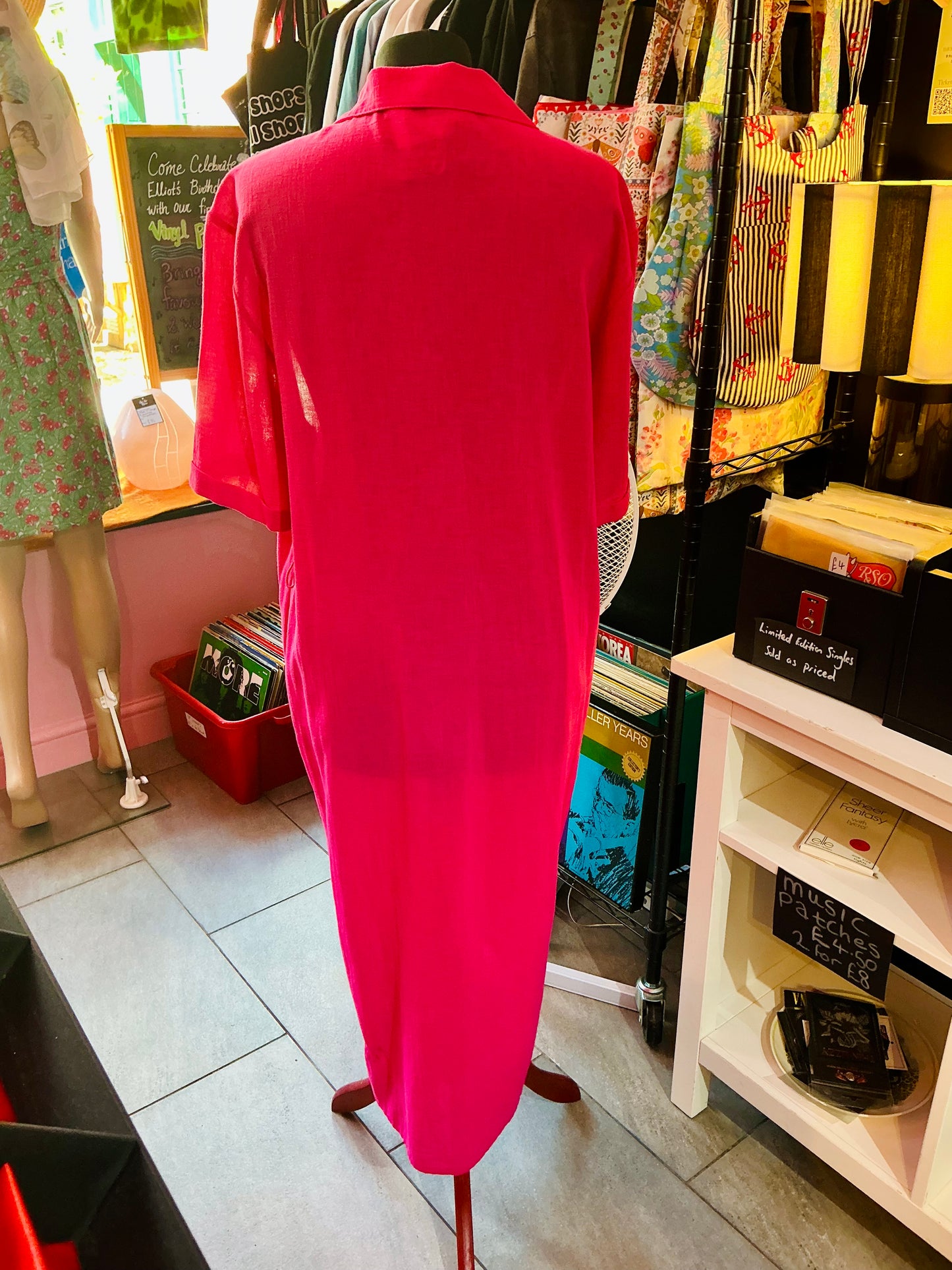 90s Vintage St Michael Fuchsia Pink Shirt Dress