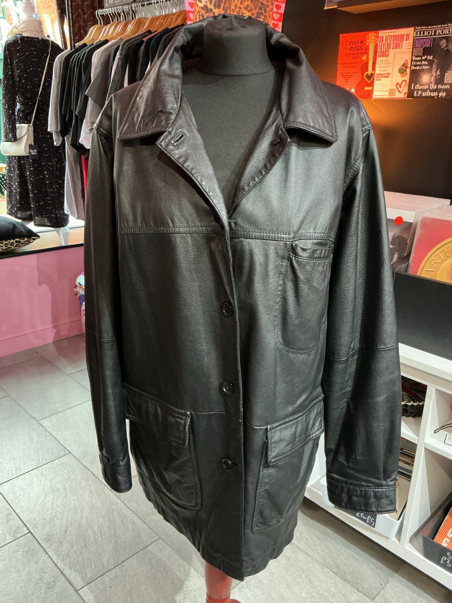 Black Leather Freemans Jacket- Size 20