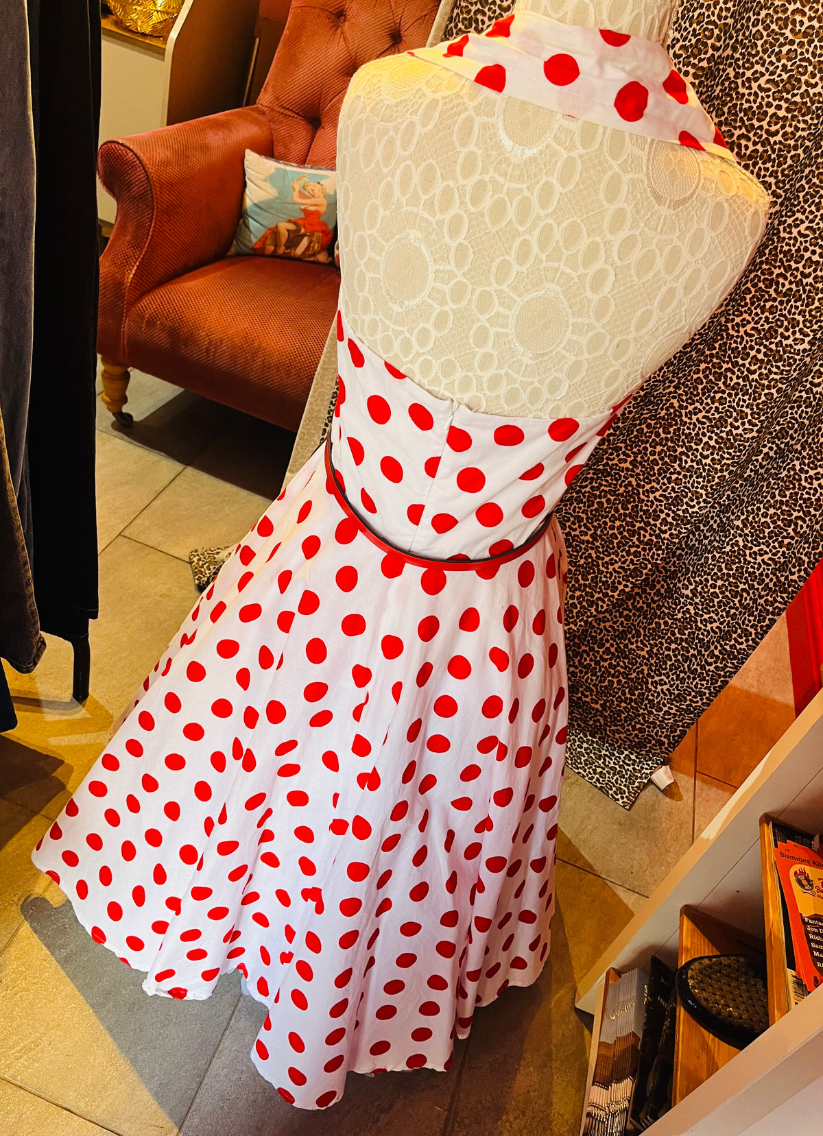 1950s Style White and Red Polka Dot Swing Dress