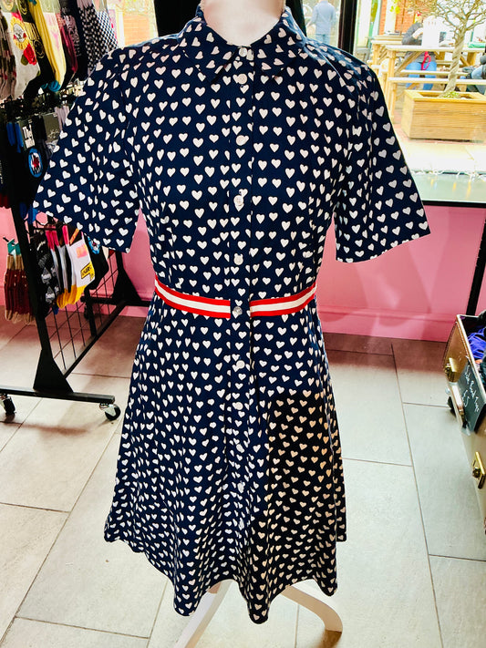 Draper James Navy and White Heart Tea Dress