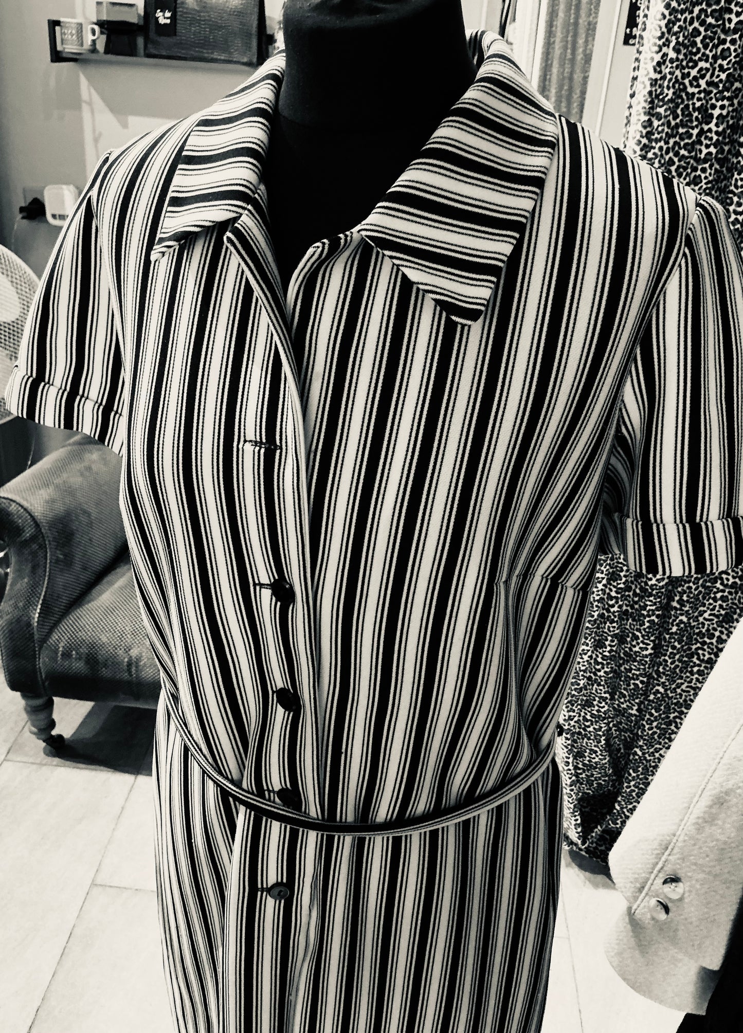 1980s Vintage C&A Black and White Striped Dress