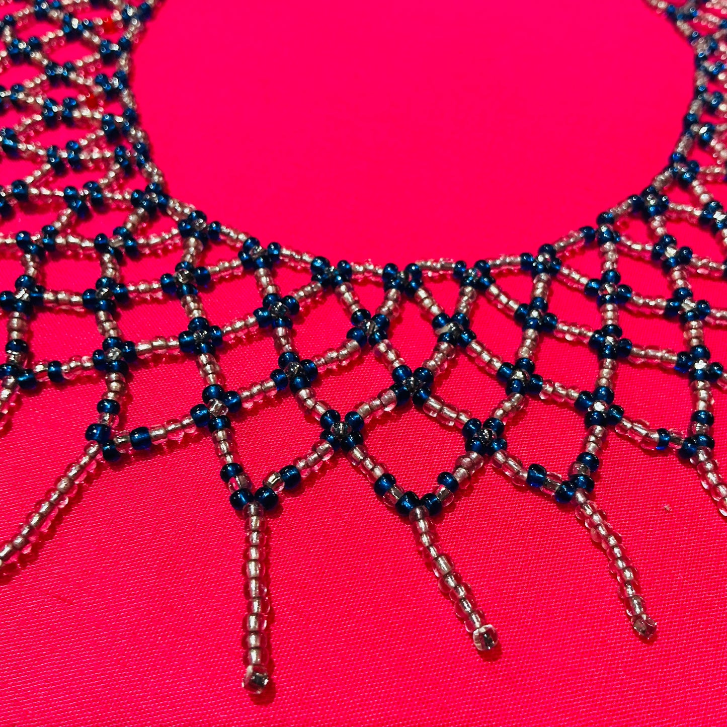Blue and Clear Beaded Collar Necklace