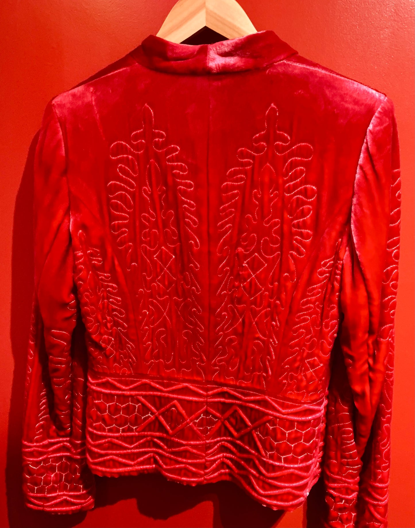 1990s Vintage Retro Embroidered Red Velvet Jacket