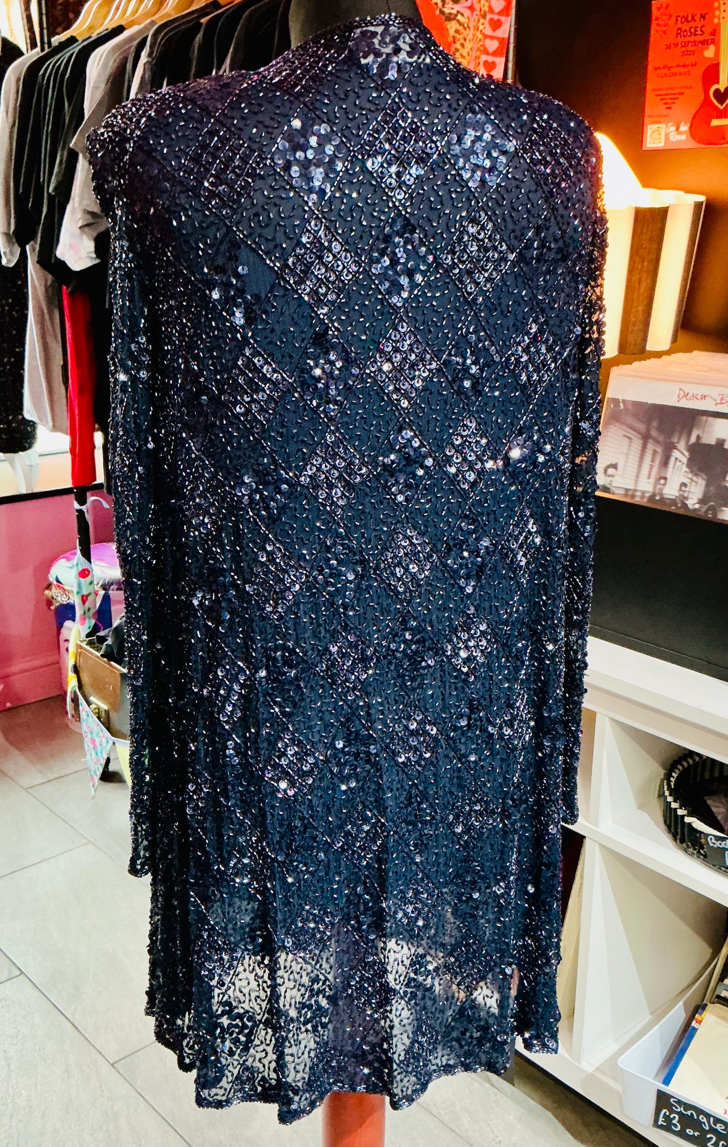 1980s Vintage Frank Usher Navy Glittery Beaded Jacket