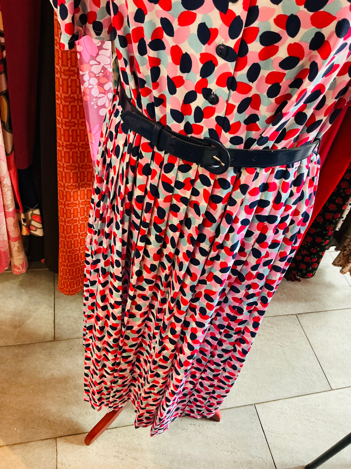 1980s Vintage Pink, Blue and Red Retro St Michael Tea Dress