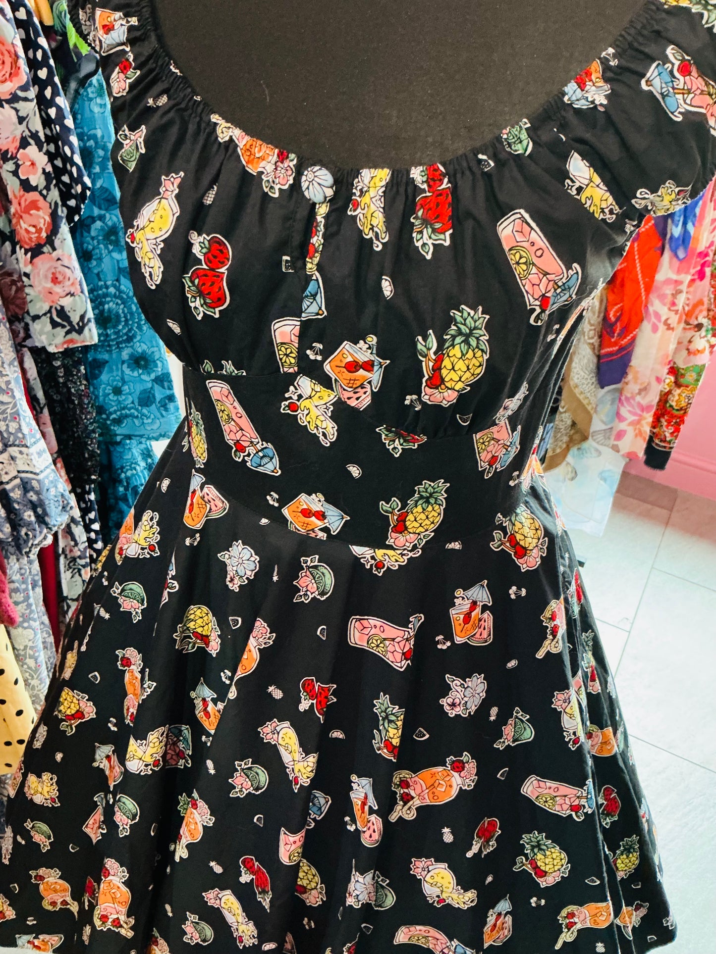 1950s Rockabilly Style Cocktail Print Hell Bunny Swing Dress