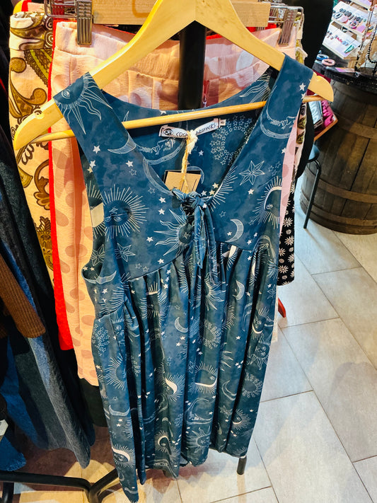 Teal Sun and Moon Cosmic Drifters Dress