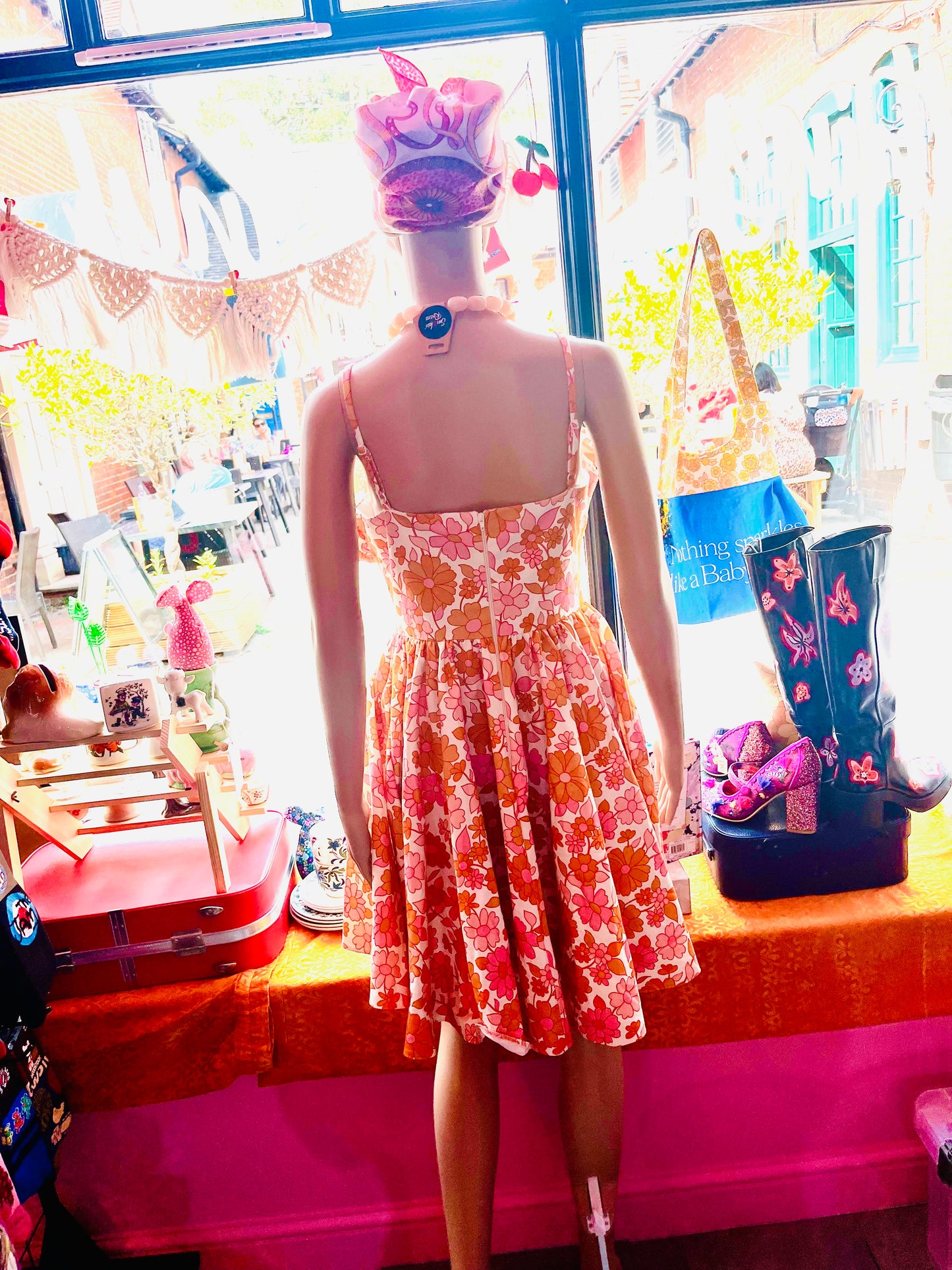 1960s Vintage Orange and Pink Retro Floral Tea Dress