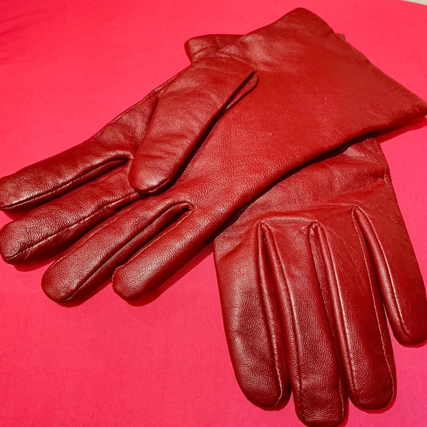 Red Leather M&S Fleece lined Gloves