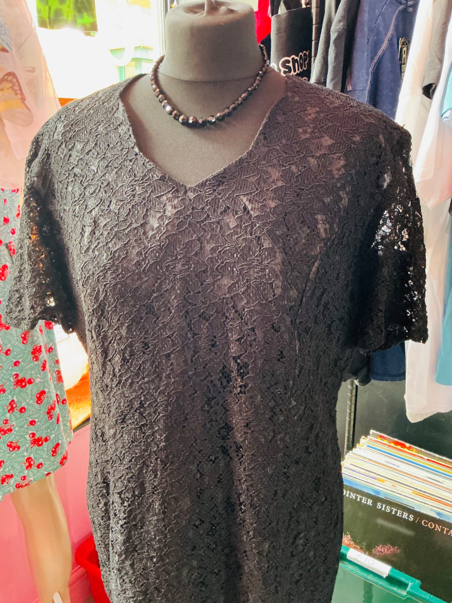 1990s Vintage Black Lace Midi Dress