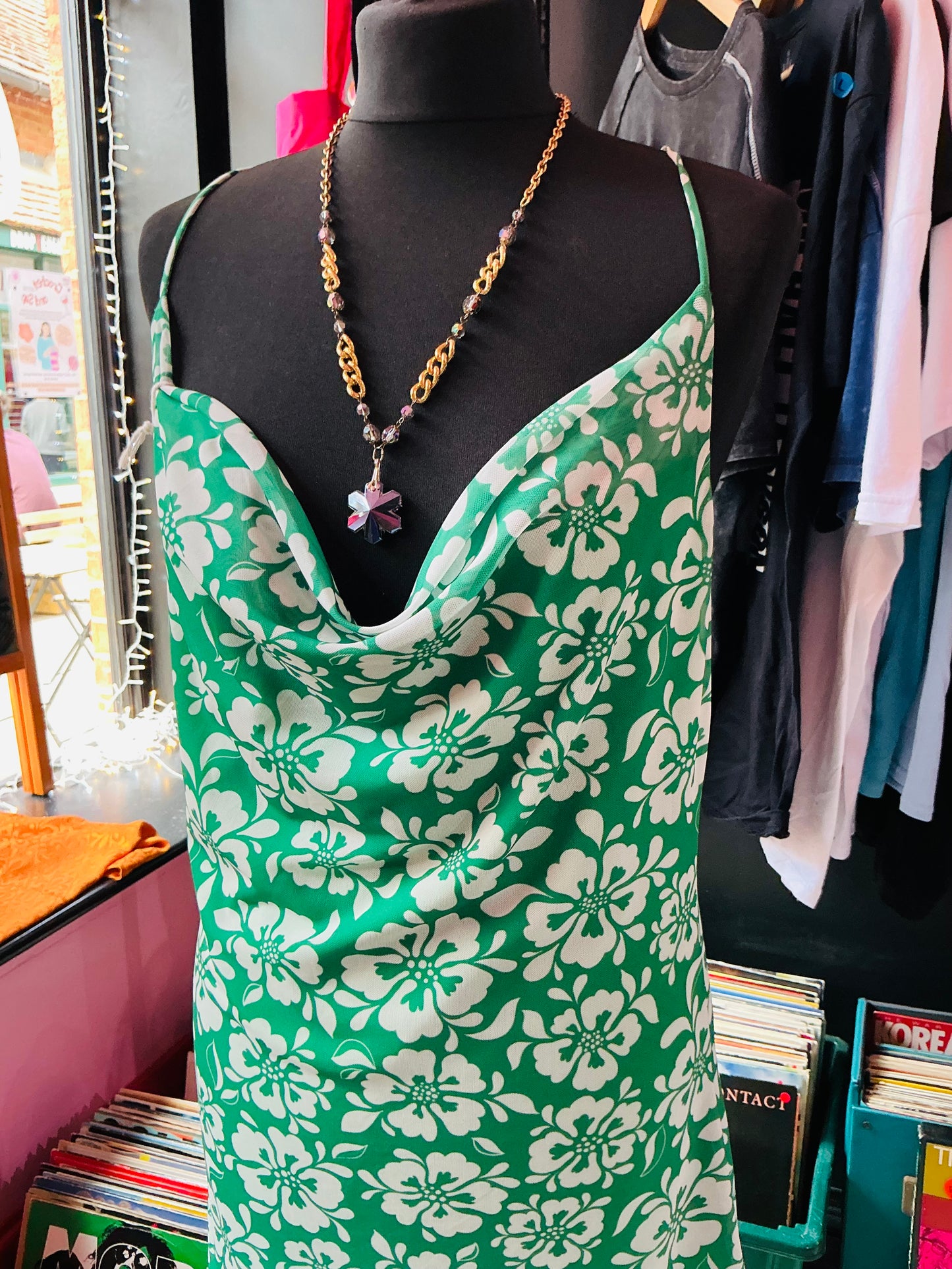 Green Retro Floral Mini Dress
