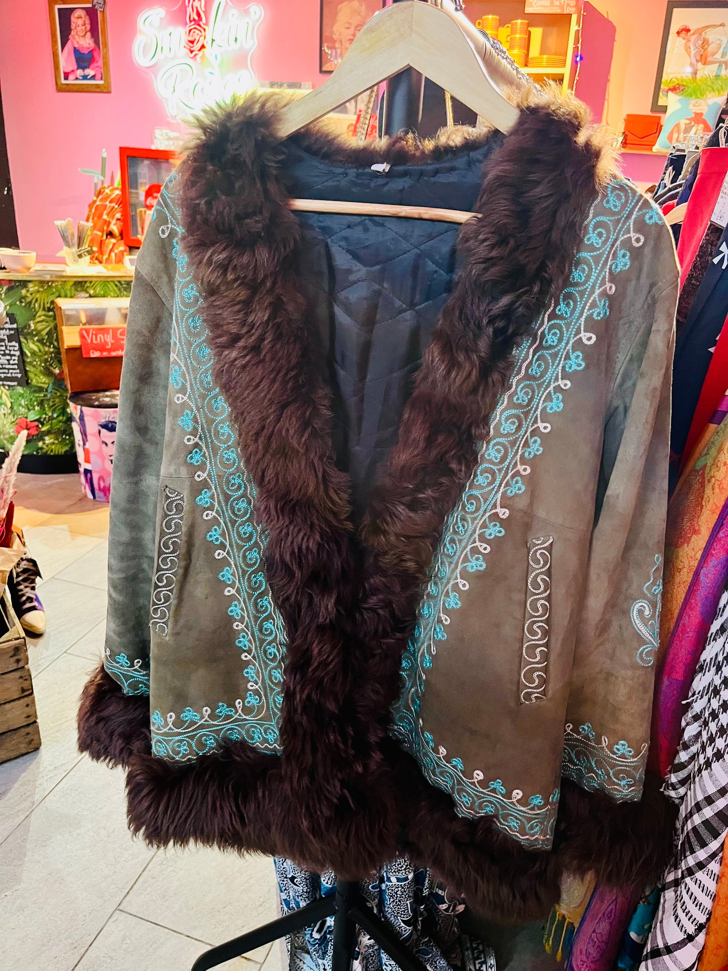 1970s Vintage Suede Hand Embroidered Jacket