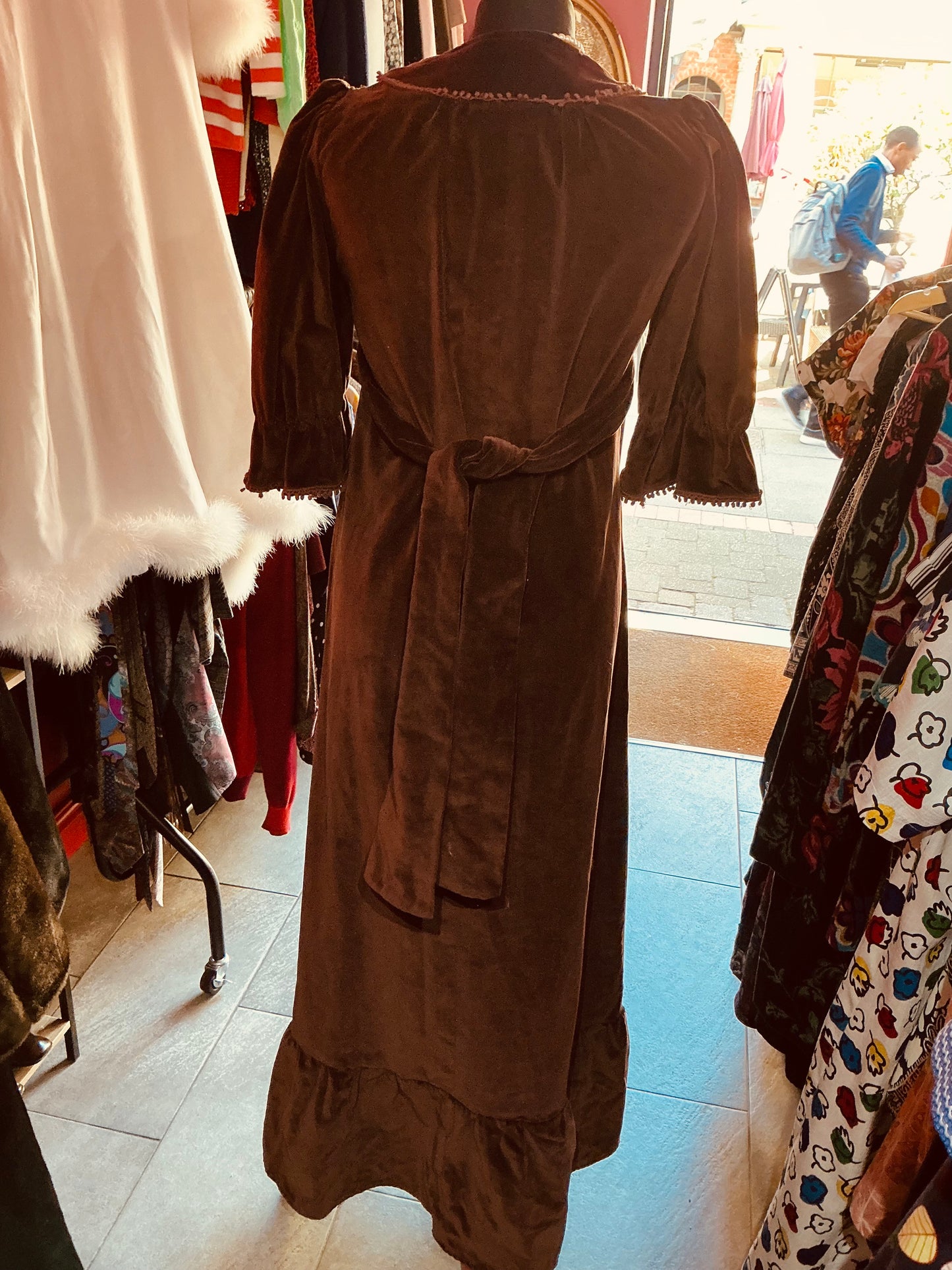 Original 1970s Brown Velvet Earlybird London Maxi Dress