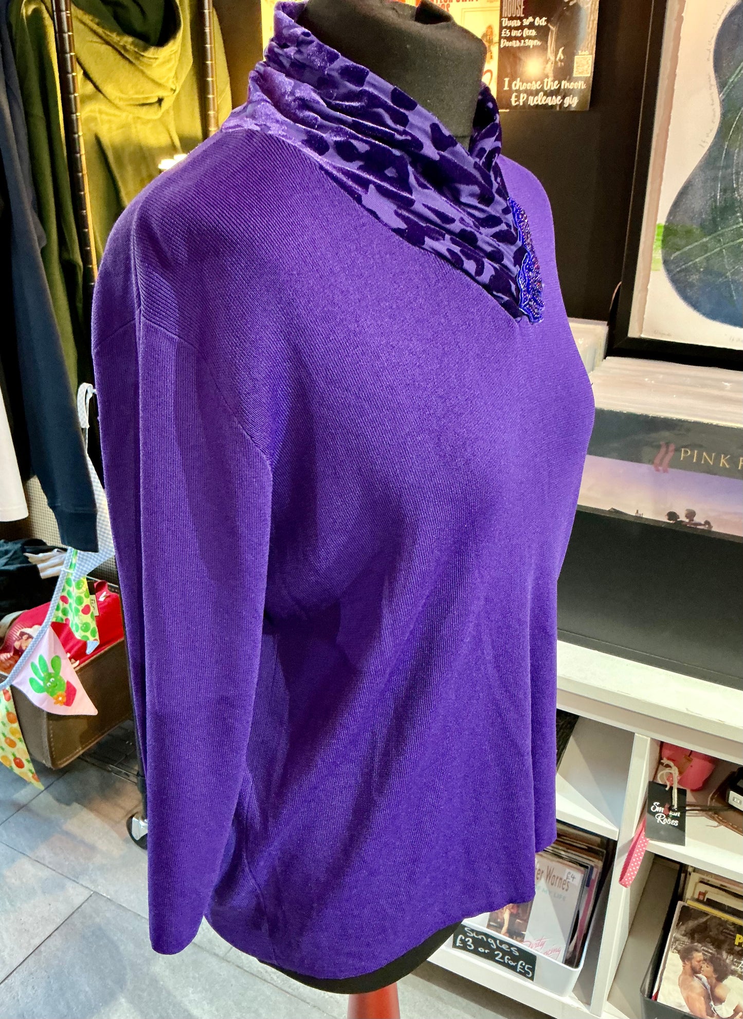 1980s Vintage Purple High Neck Jumper