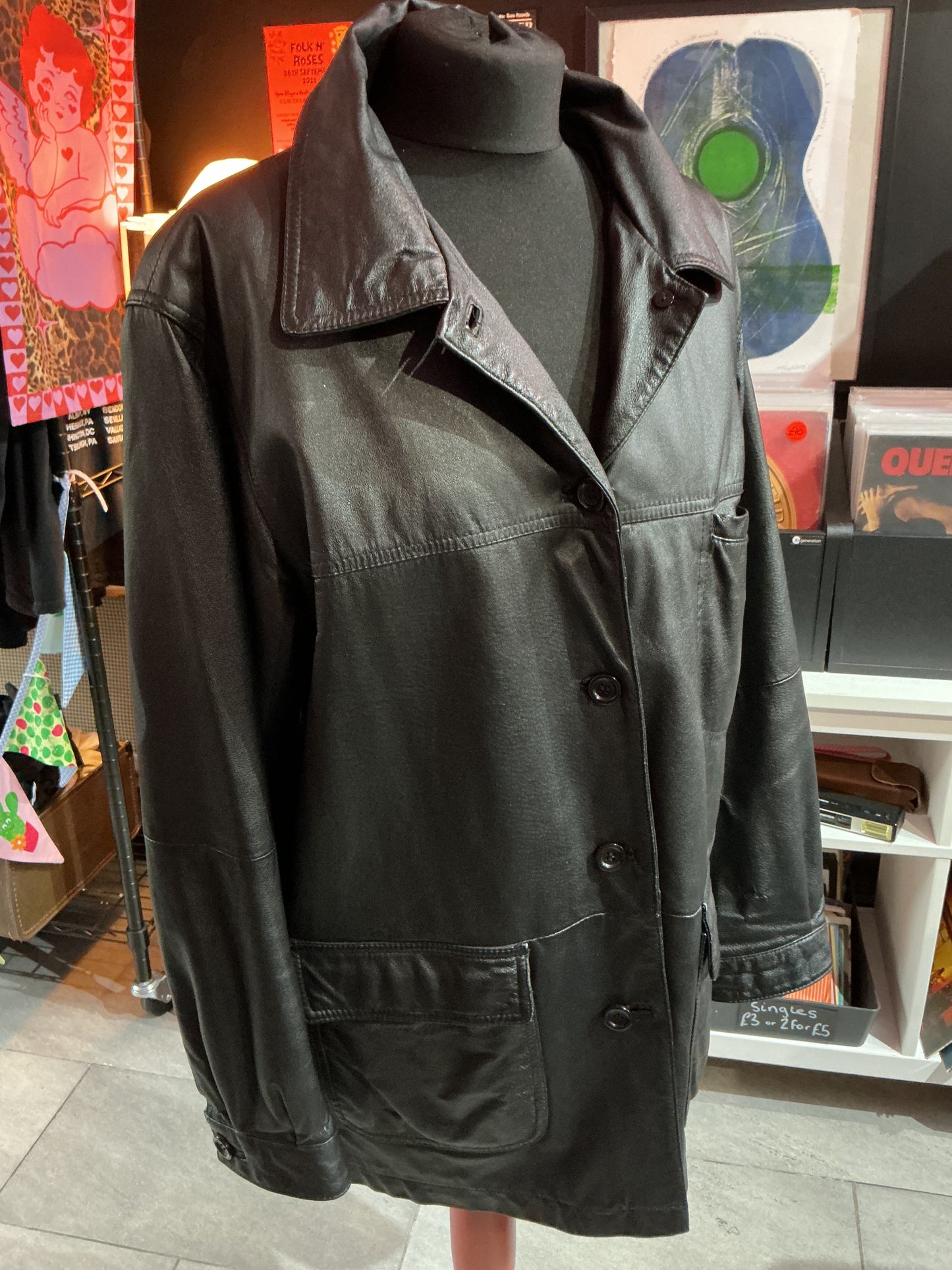 Black Leather Freemans Jacket- Size 20