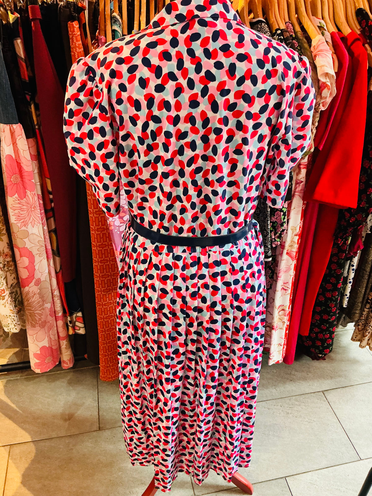 1980s Vintage Pink, Blue and Red Retro St Michael Tea Dress