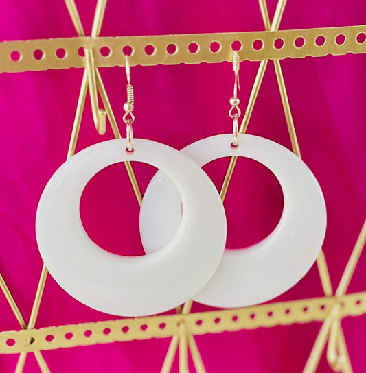 1960s Style White Hoop Earrings