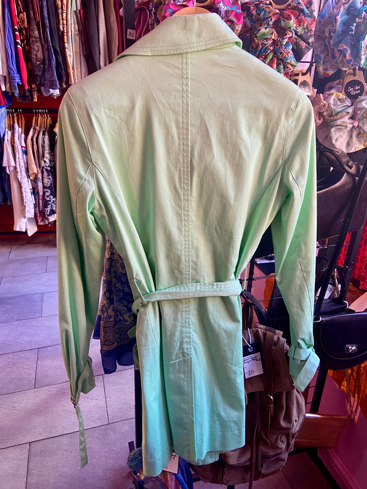 1980s Vintage Mint Green Trench Coat