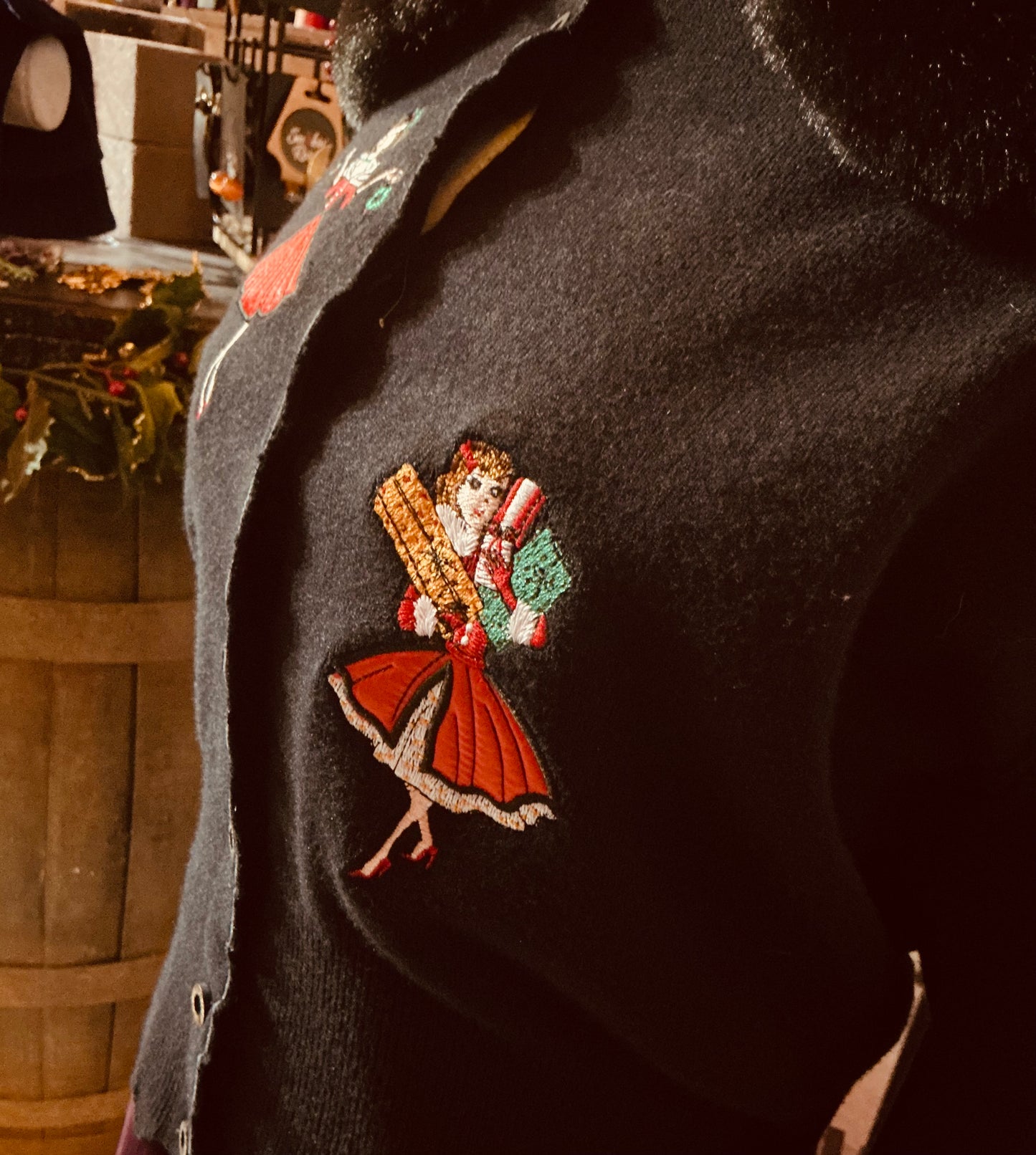 Banned Retro Black Fur Lined Collar Christmas Pinups Cardigan