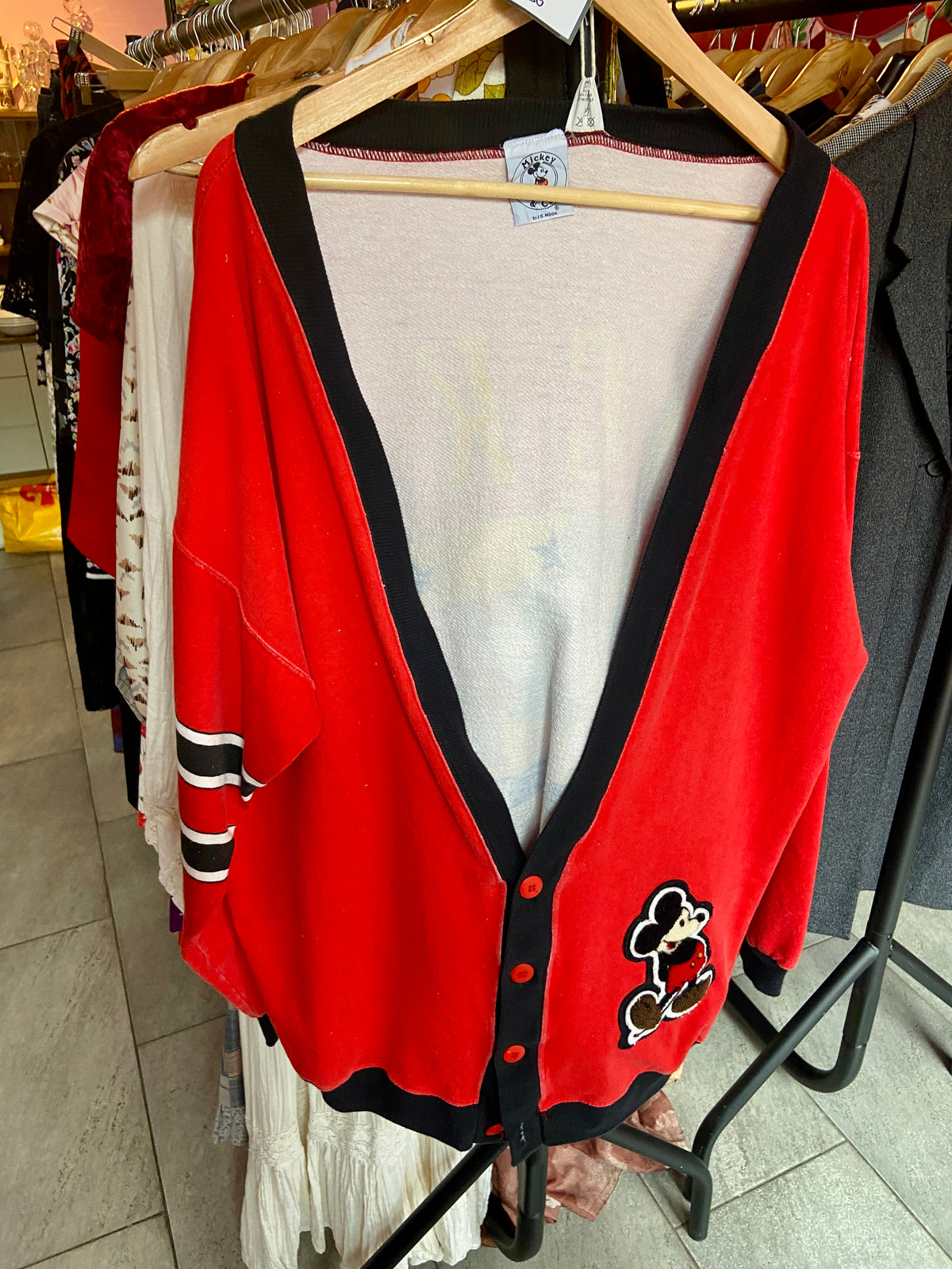 Red Varsity Style Mickey Mouse Cardigan
