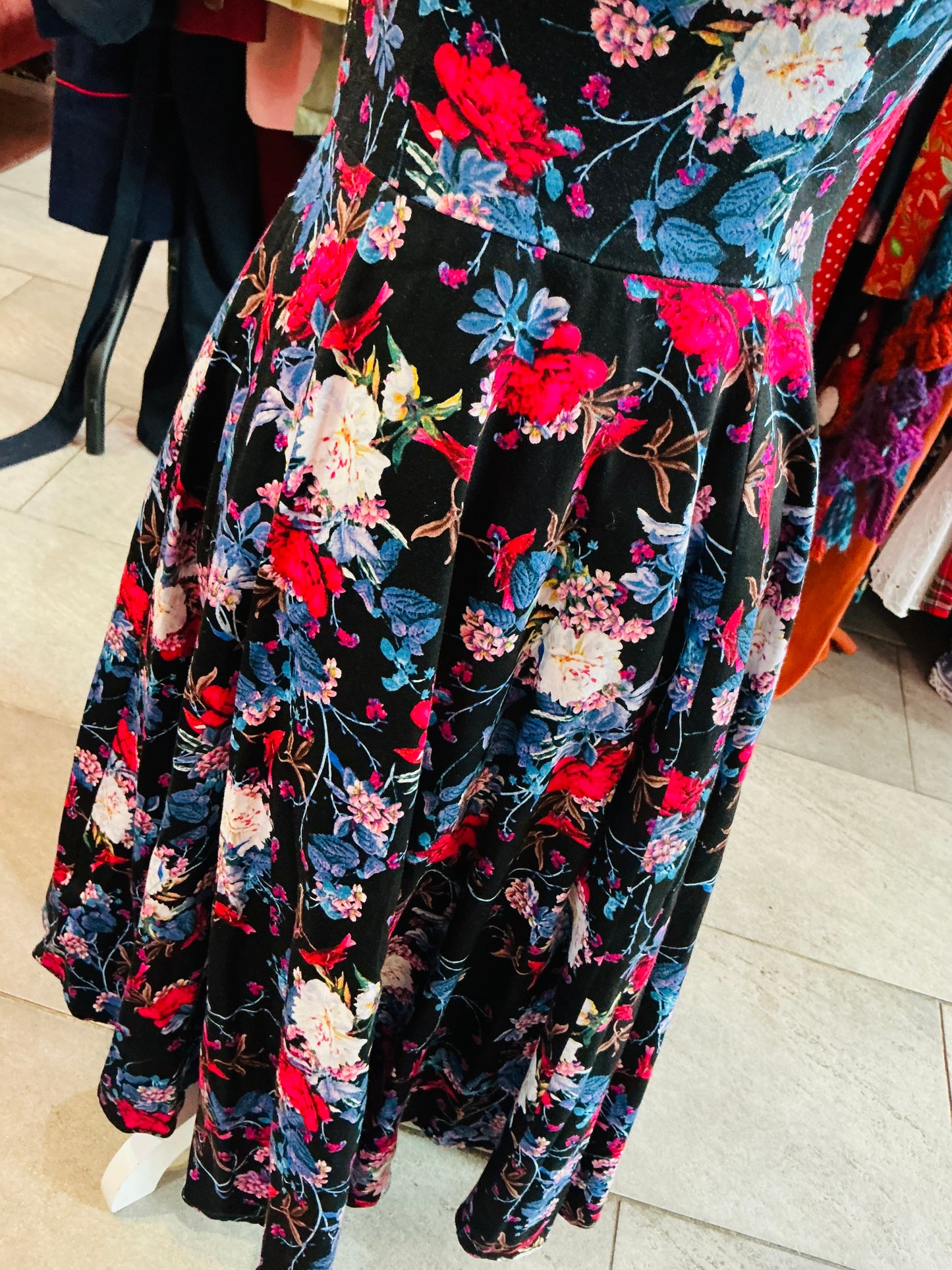 1950s Style Hearts and Roses Floral Swing Dress