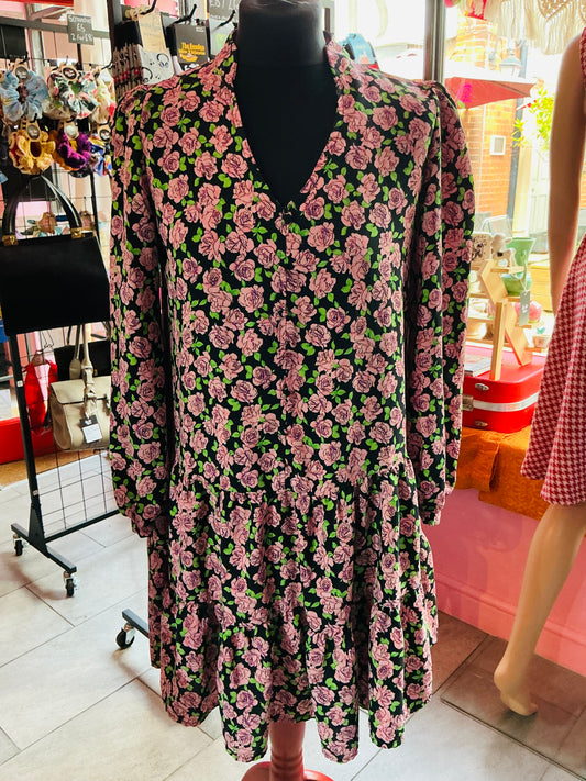1980s Vintage Pink Rose Babydoll Dress