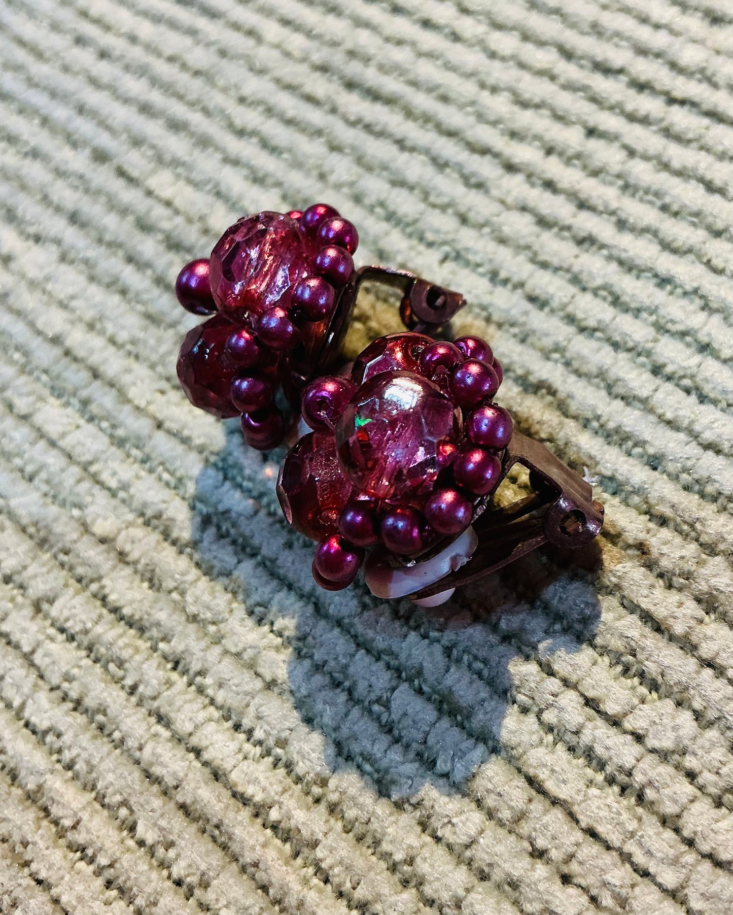 1980s Vintage Pink Crystal Clip on Earrings