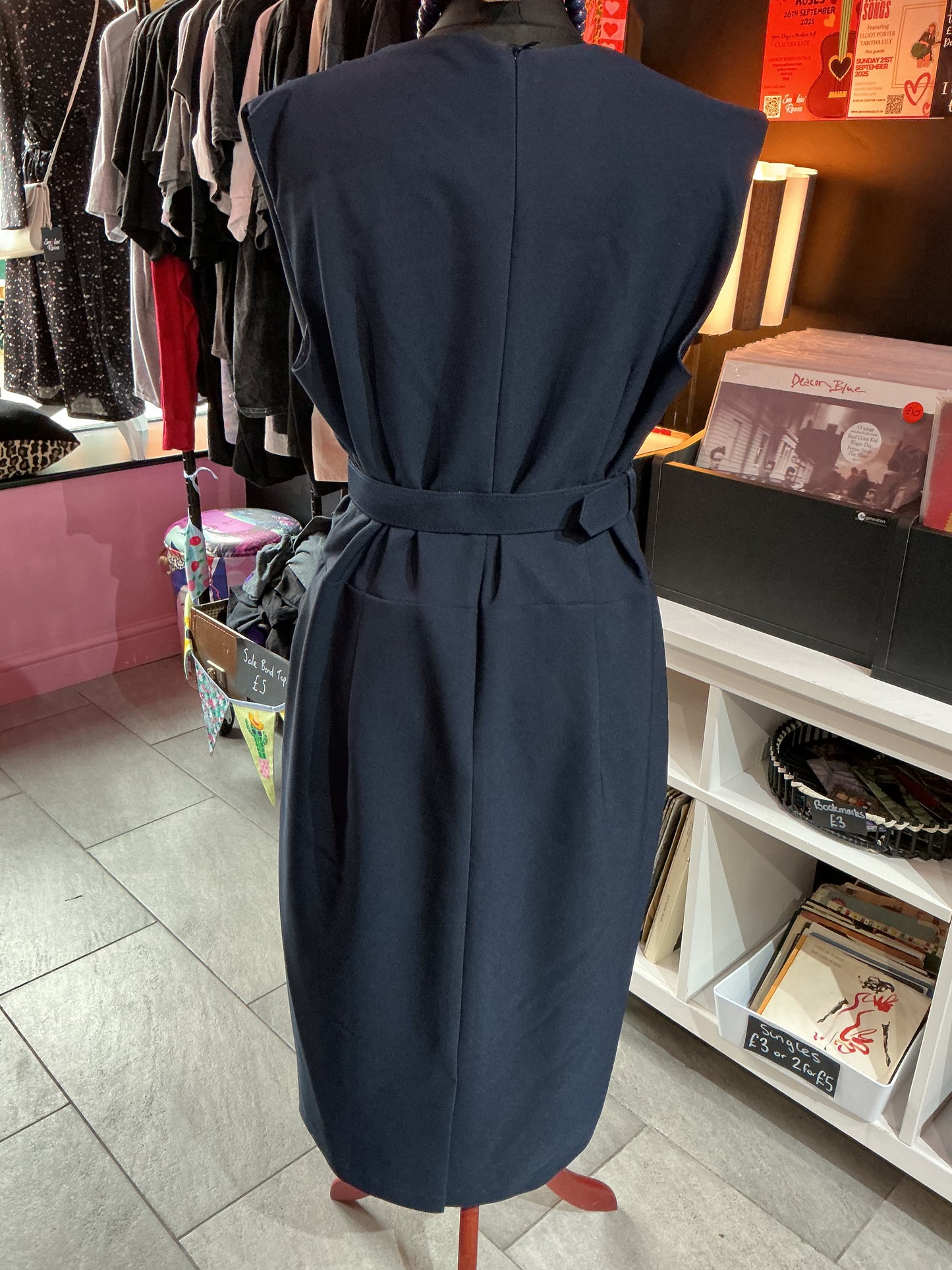 1940s Style British Retro Navy Pencil Dress
