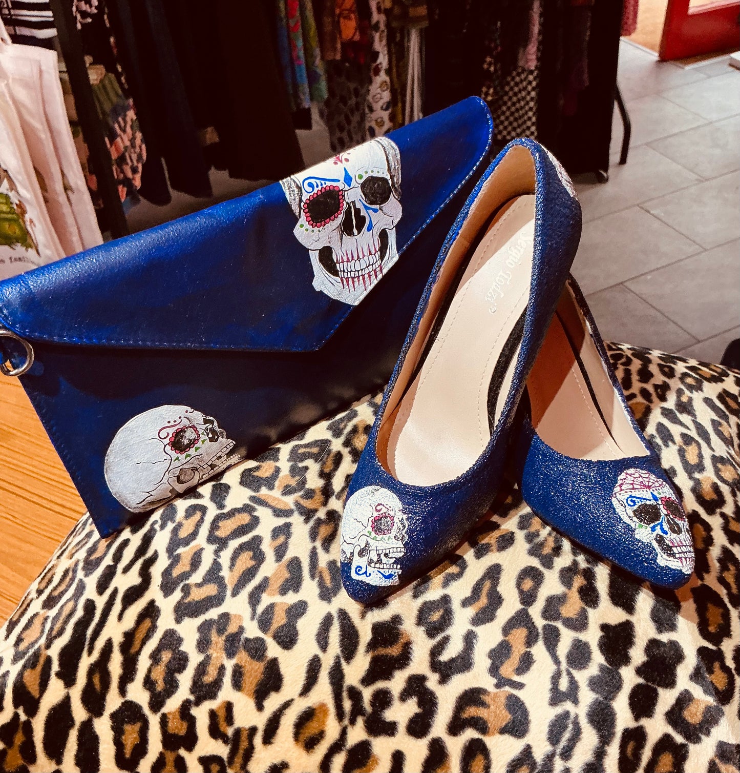 Hand Painted Purple Day of the Dead Heels