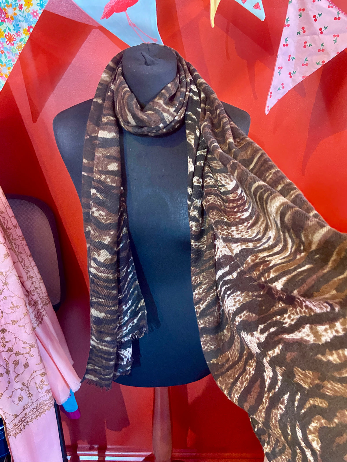 Long Brown Animal Print Scarf