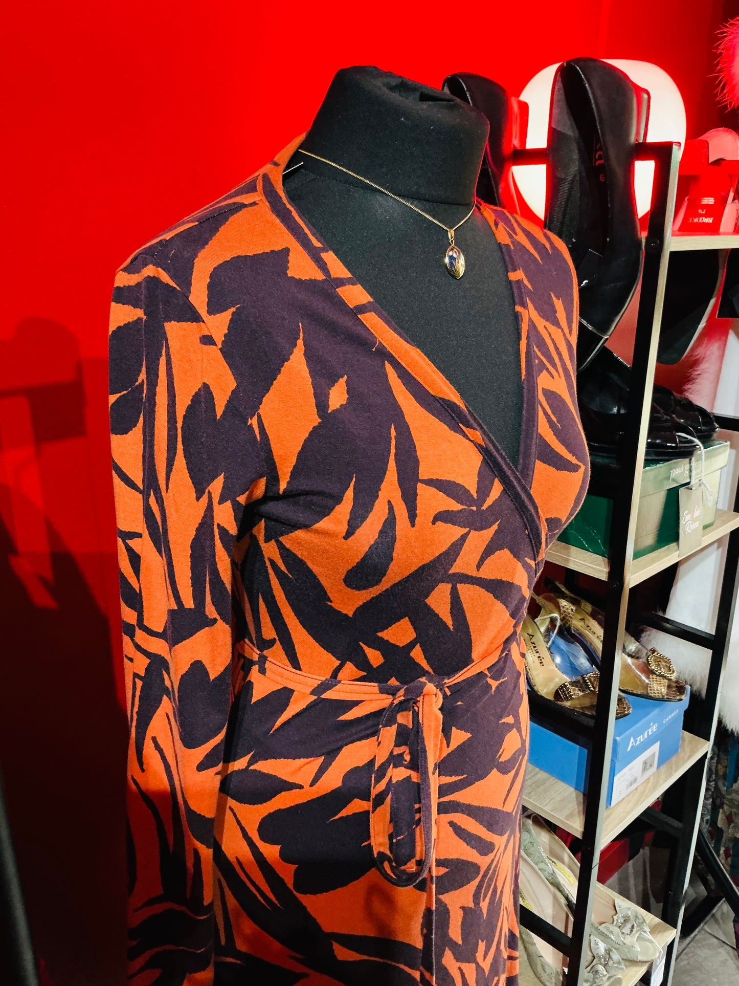 Orange Leaves Wrap Around Boden Long Sleeve Dress