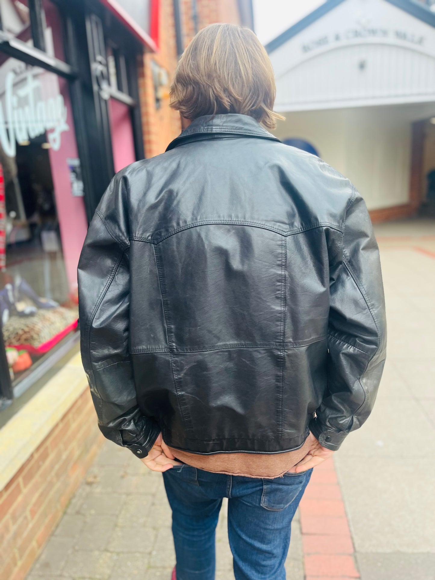Vintage Black Leather Oversized Jacket