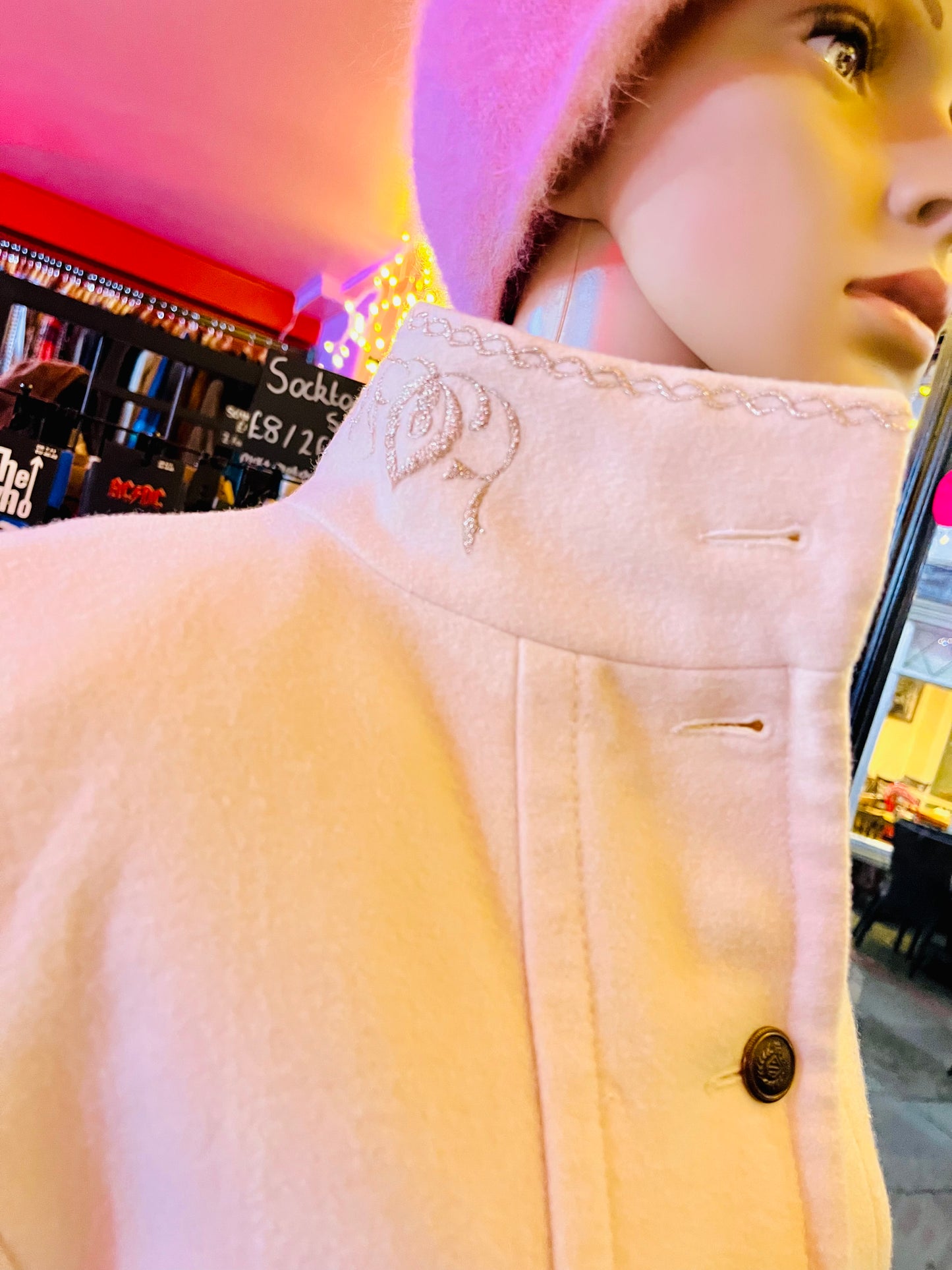 1950s Vintage Italian Vintage Cream Embroidered Peacoat