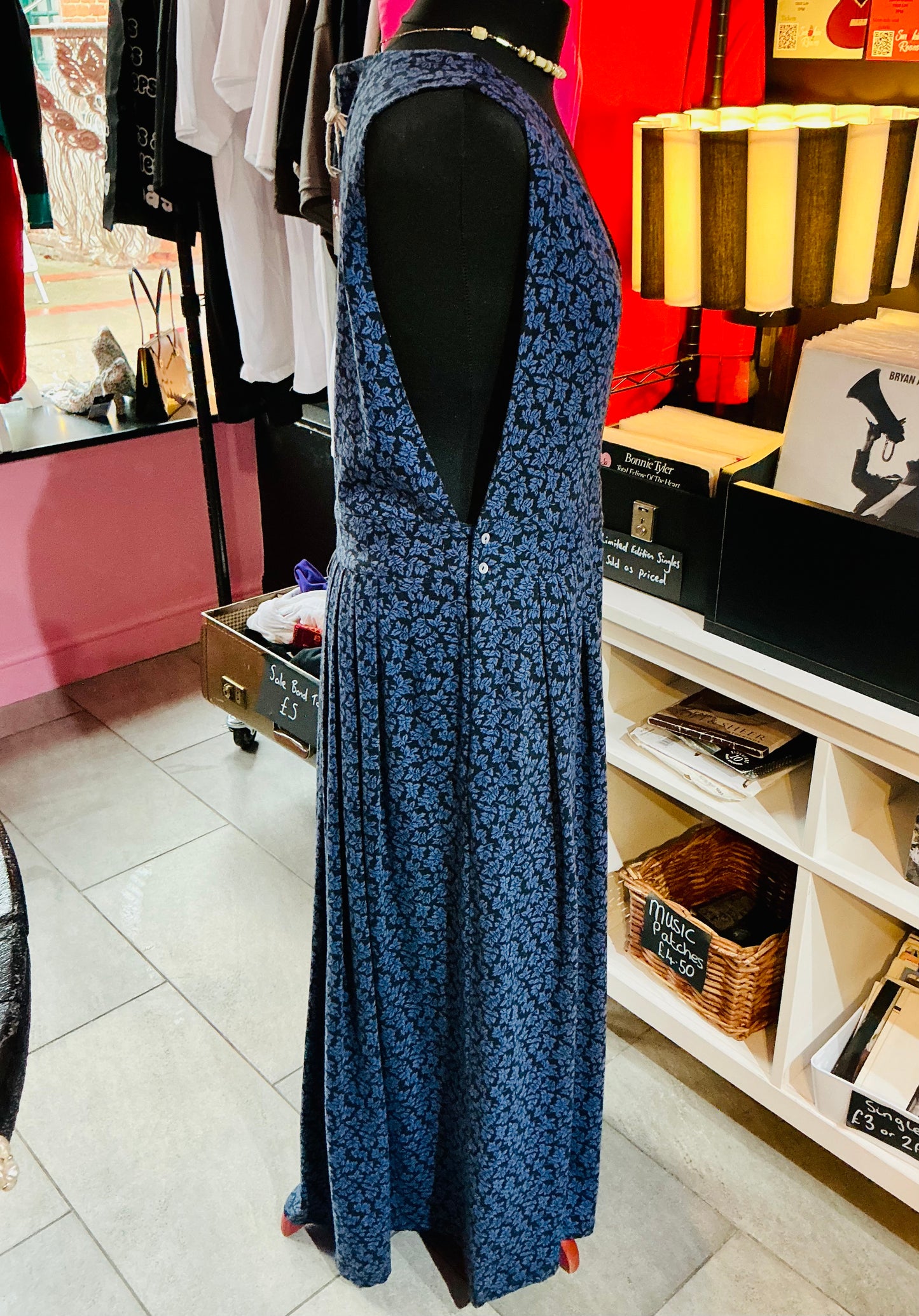 1990s Vintage Laura Ashley Blue Floral Maxi Dress