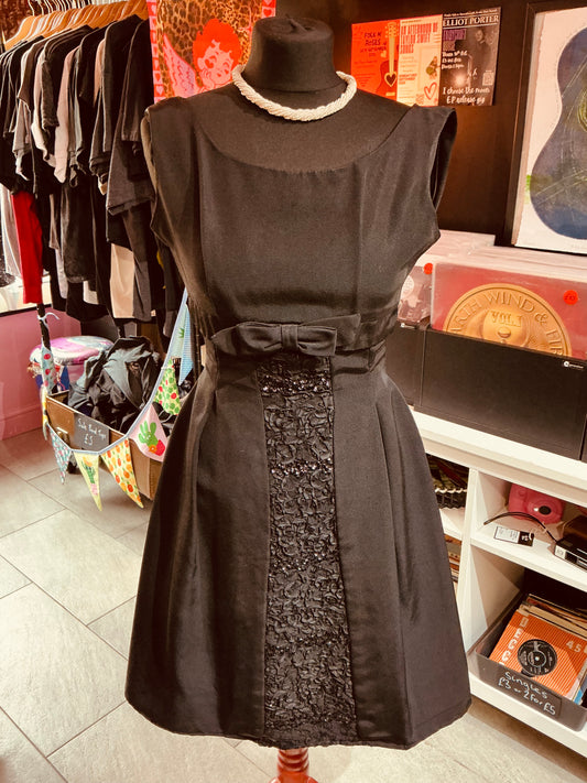 1950s Carnegie Designer Black Fit and Flare Dress