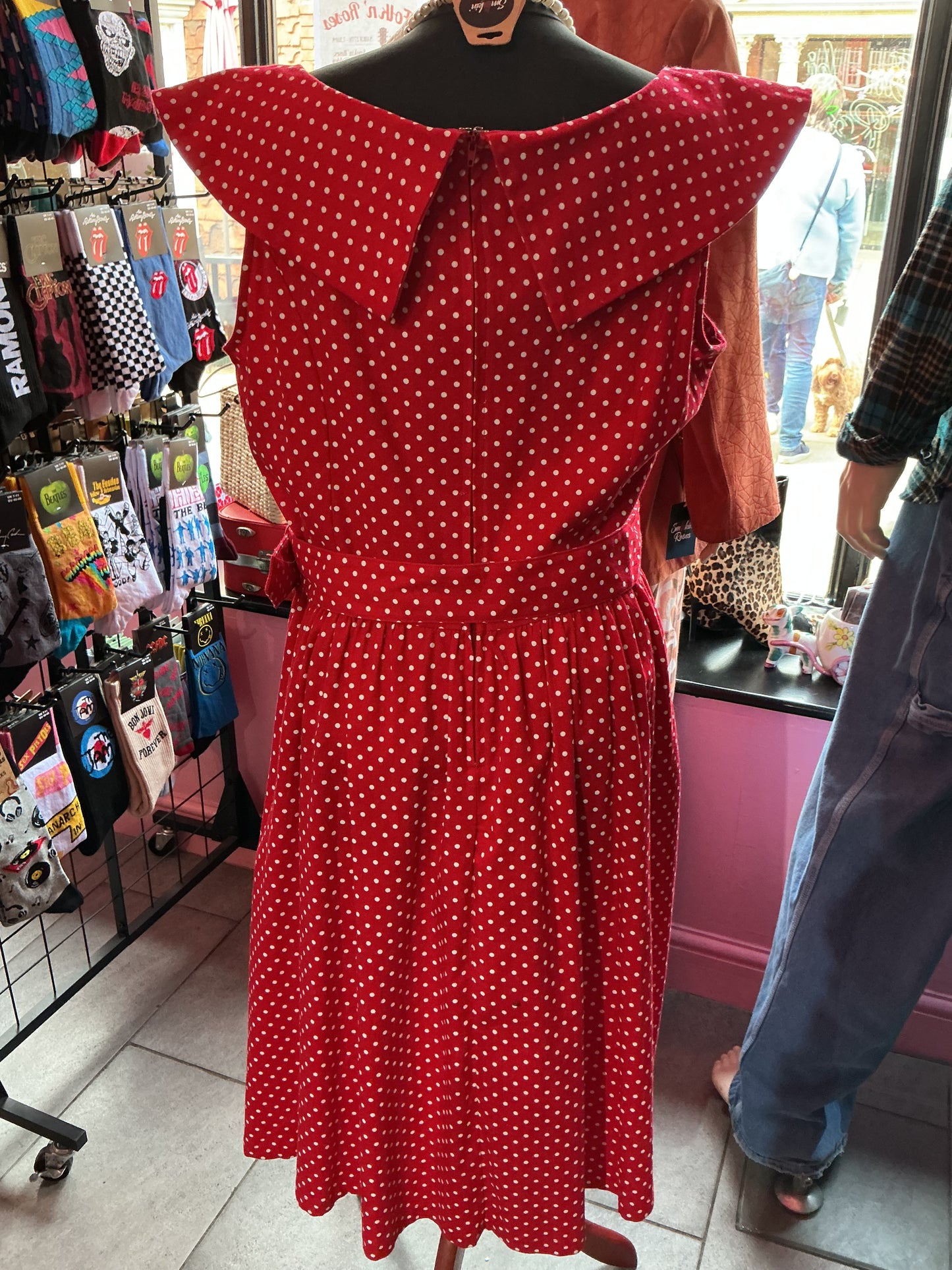 50s Rockabilly Cream & Polka Dot Swing Dress