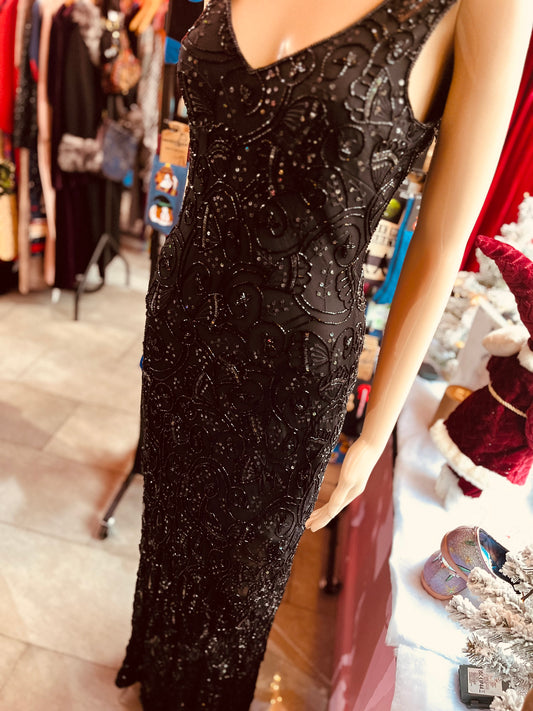 1960s Original Vintage Black Sparkly Beaded Cocktail Dress